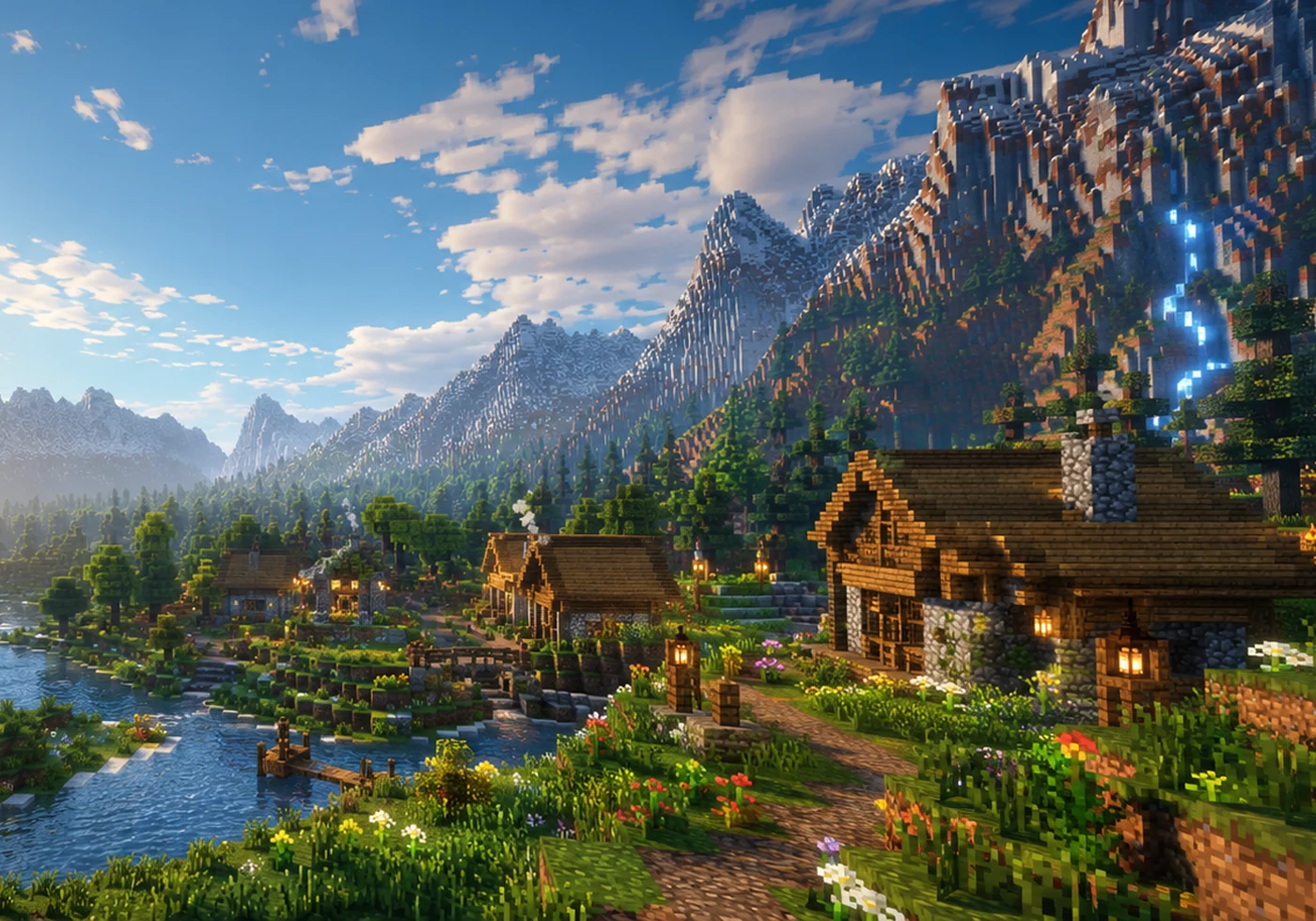 A welcoming Minecraft community village